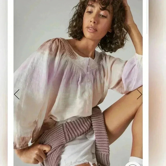 LUCKY BRAND Embroidered Boho Peasant Blouse in Lilac Multi Like New - Picture 1 of 5